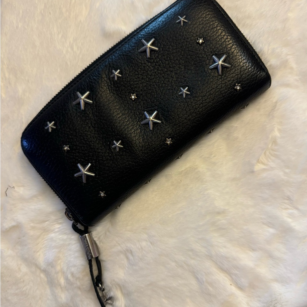 JIMMY CHOO Black Leather Zipper Wallet With Studs. 100% Authentic. - Picture 3 of 15